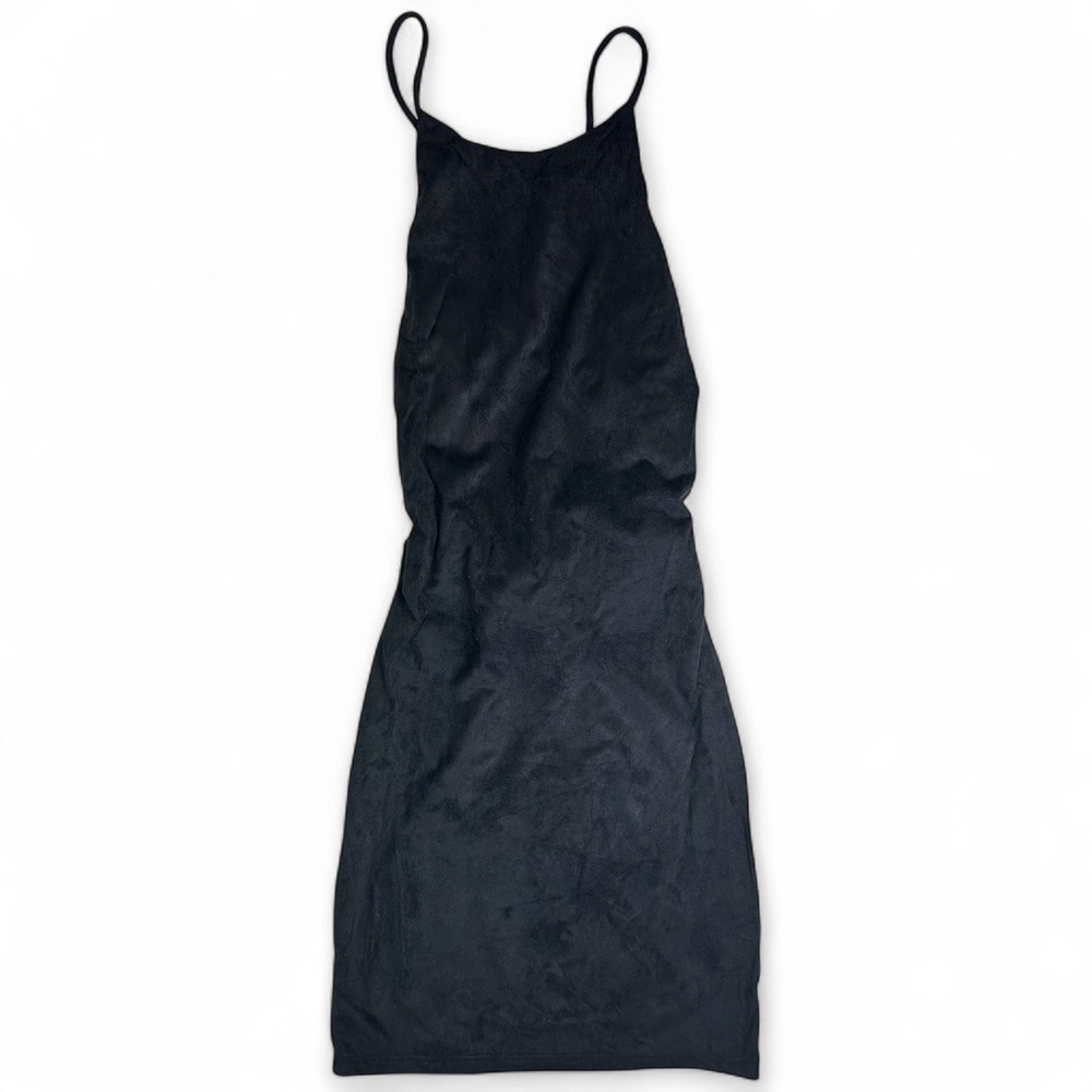 NWT Sabora Black Faux Suede Mini Dress Small Bodycon Strappy Wrap Tie Dress